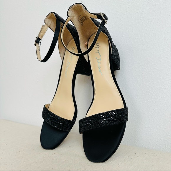 New Betsey Johnson Hanna Rhinestone Block Heel Ankle Strap Black Dress Sandals - Picture 7 of 8